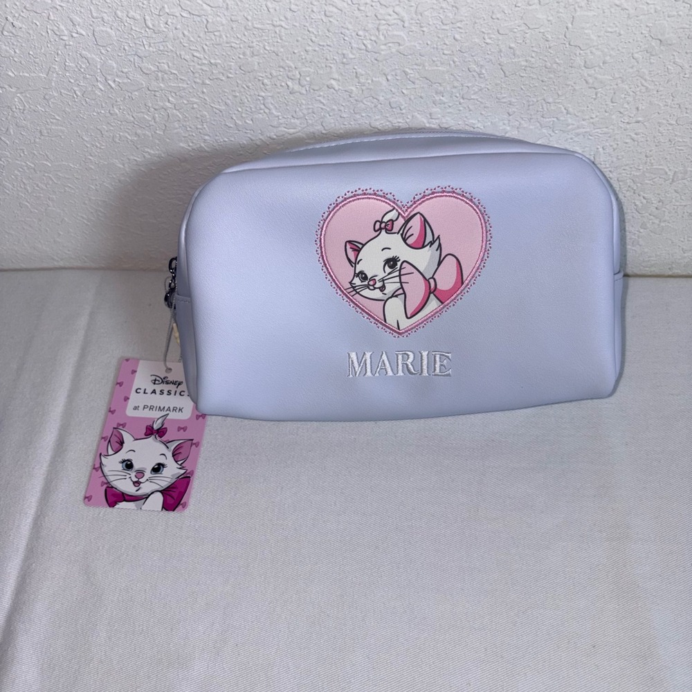 Disney Primark Marie Aristocats Makeup Bag Blue NEW Heart Embroidered Pouch new